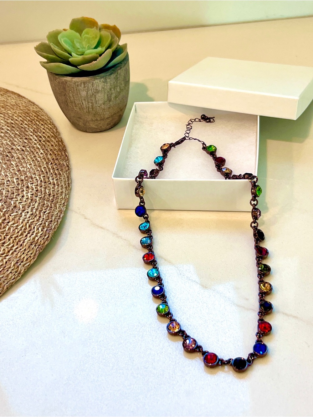 Multicolor Crystal Link Necklace - Women's Jewelry